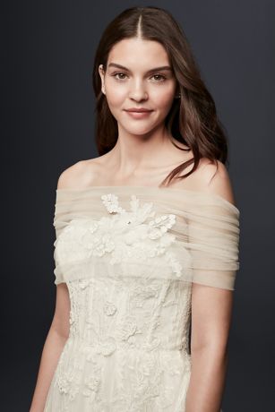 Pleated Tulle Off-the-Shoulder Wrap ...